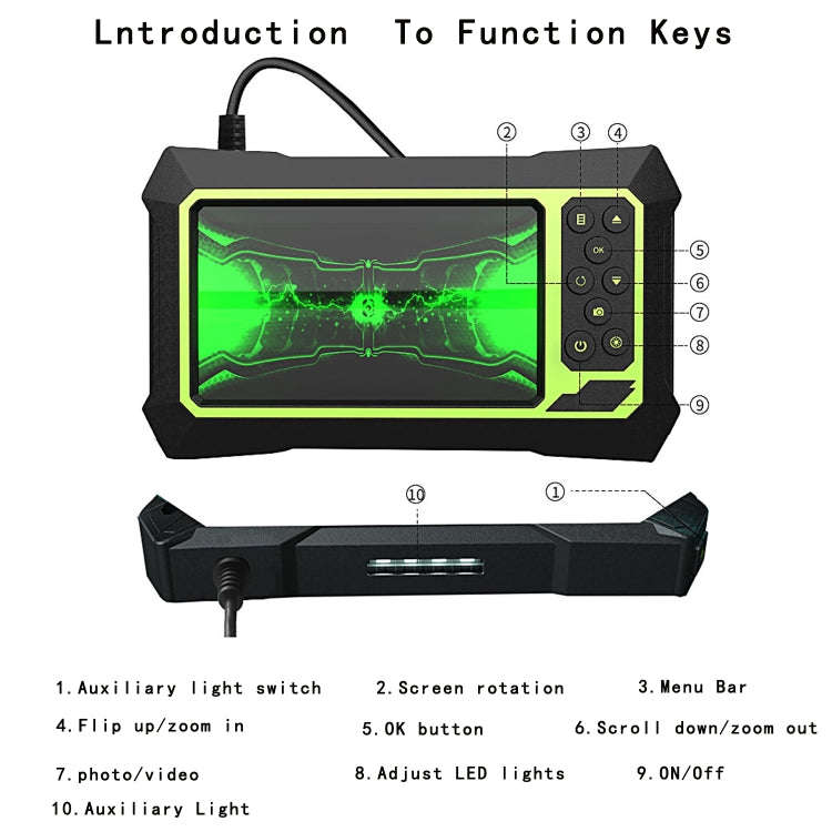 5.5mm 1080P IP68 Waterproof 4.3 inch Screen Single Camera Digital Endoscope, Line Length:5m