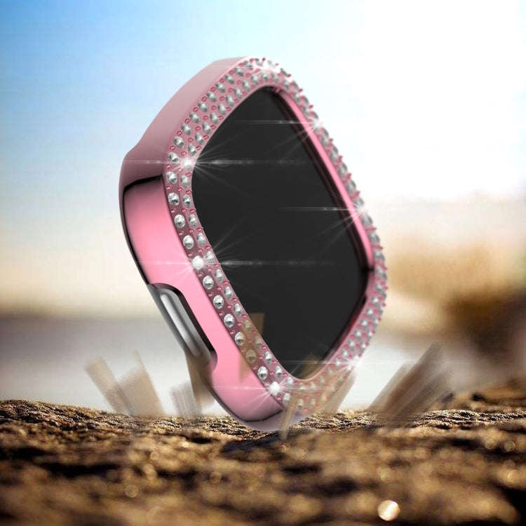 For Fitbit Versa 3 / Versa Sense Double Row Plating Diamonds PC Protective Case(Pink)