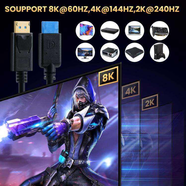 DisplayPort 8K DP1.4 Male to Female Connection Cable for Device Testing, Length:1m