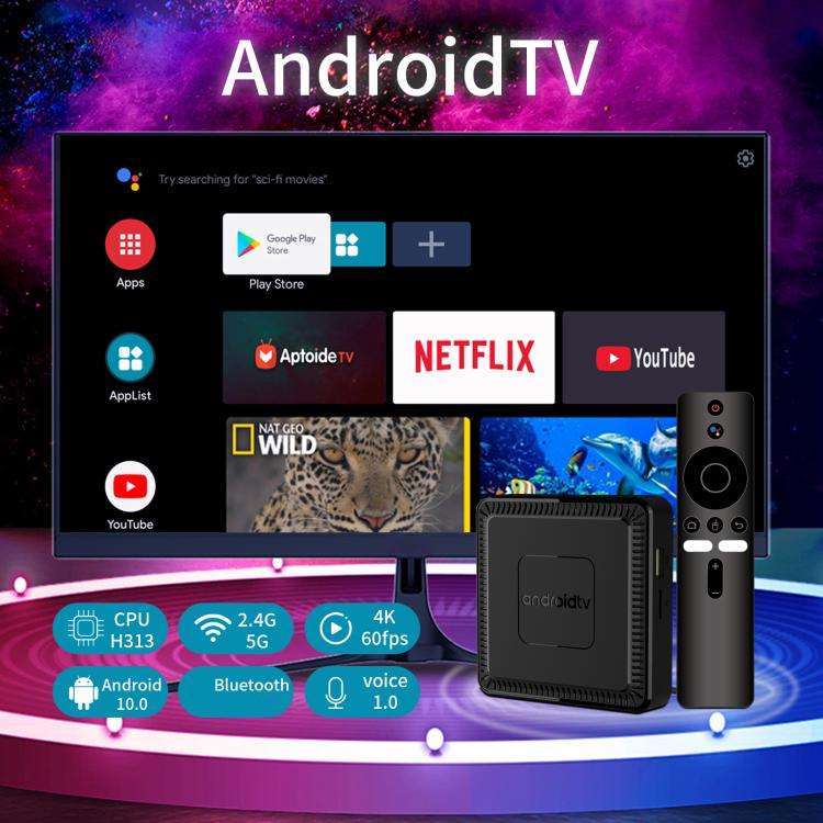 Q7 4K UHD Android 10 Smart TV Box with Remote Control, 2GB+8GB, Allwinner H313 Quad-Core(US Plug)