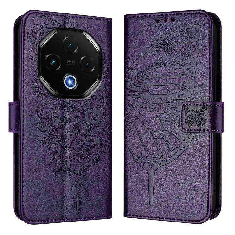 For Umidigi G100 Pro Embossed Butterfly Leather Phone Case(Dark Purple)
