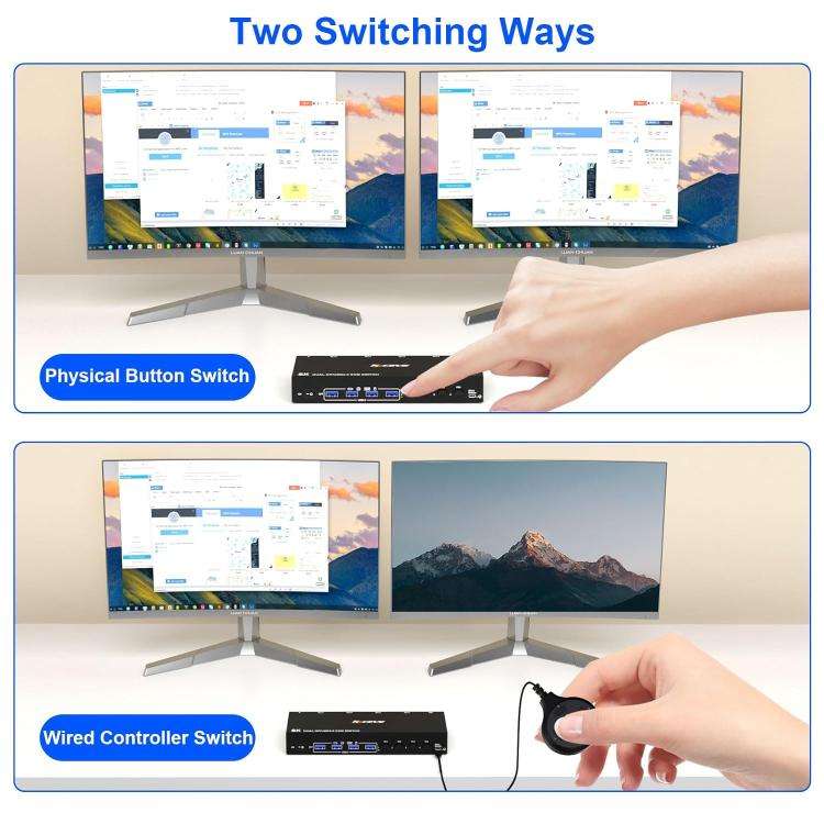 KC-KVM402DP 8K 30Hz 4 Input 2 Output DP / USB3.0 Dual Monitor KVM Switch, UK Plug