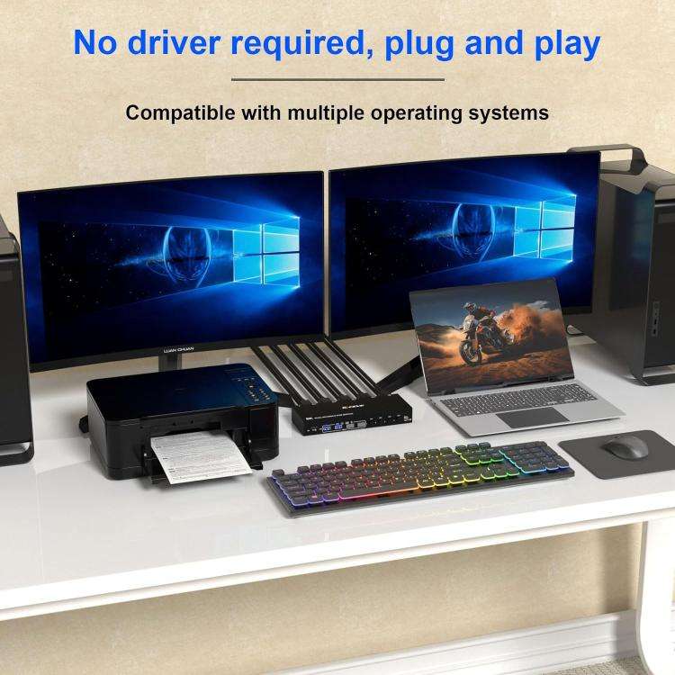 KC-KVM402DP 8K 30Hz 4 Input 2 Output DP / USB3.0 Dual Monitor KVM Switch, UK Plug