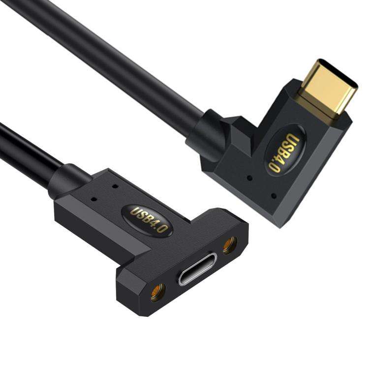 240W Type-C Male Elbow to Type-C Female Screw Fixed Panel Extension Cable with Ear, Length:0.3m