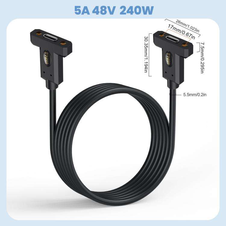 USB4 Type-C Female Ear to Type-C Female Ear Screw Fixed Panel Extension Cable, Length:0.3m