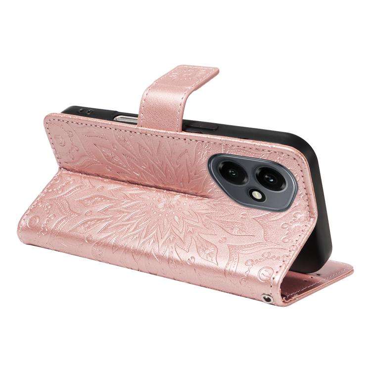 For Honor 400 Global 156.5mm Embossed Sunflower Pattern Flip Leather Phone Case(Rose Gold)
