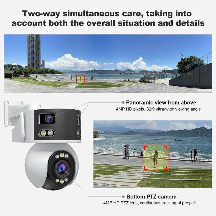 SriHome SH055B 8MP HD Multi-lens Super Wide Angle Panoramic PTZ Dome Camera(US Plug)