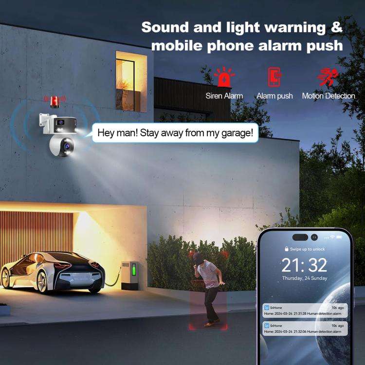 SriHome SH055B 8MP HD Multi-lens Super Wide Angle Panoramic PTZ Dome Camera(US Plug)