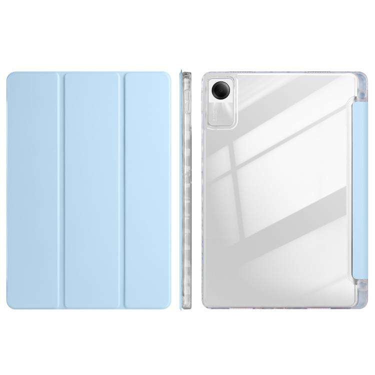 For Xiaomi Redmi Pad SE 11 3-Fold Clear Acrylic Leather Tablet Case(Ice Blue)