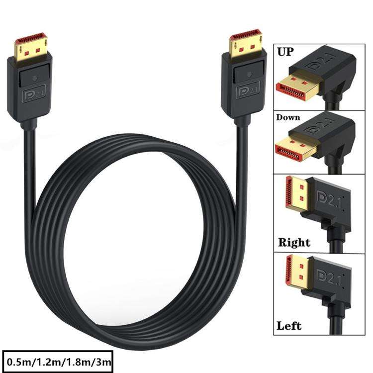 DP2.1 to DP2.1 Right Elbow 52Gbps 16K 30Hz DisplayPort Extension Adapter Cable, Length: 1.2m(Black)