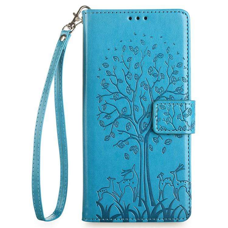 For Redmi A7 Pro 171mm / Poco C85x 5G Tree & Deer Embossed Leather Phone Case(Blue)