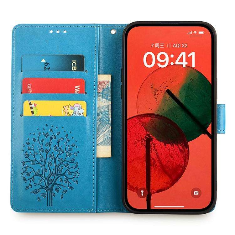 For Redmi A7 Pro 171mm / Poco C85x 5G Tree & Deer Embossed Leather Phone Case(Blue)