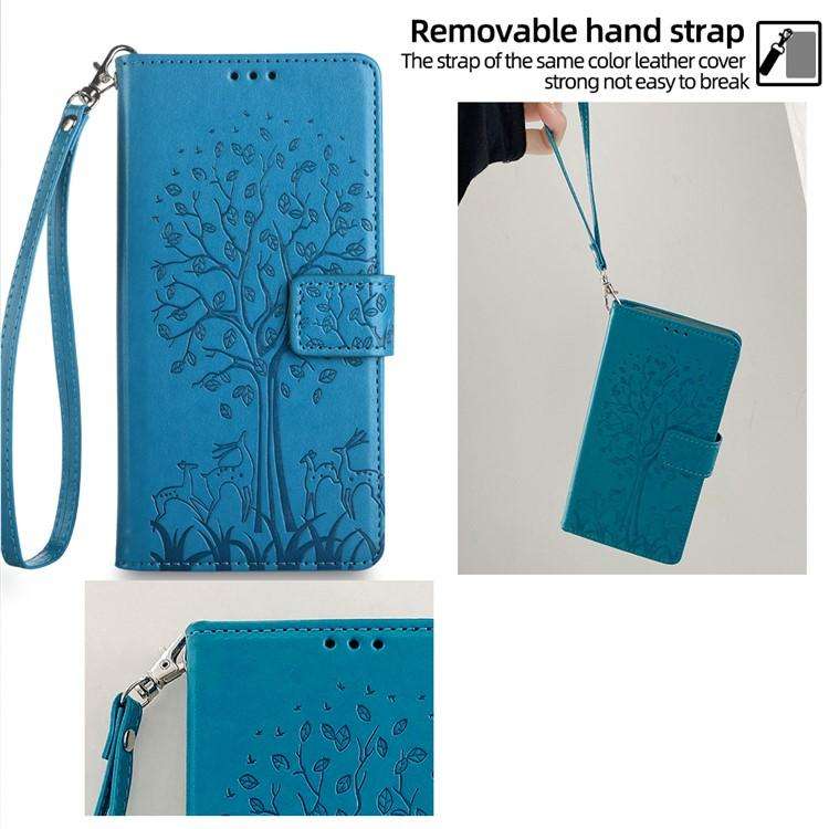 For Redmi A7 Pro 171mm / Poco C85x 5G Tree & Deer Embossed Leather Phone Case(Blue)