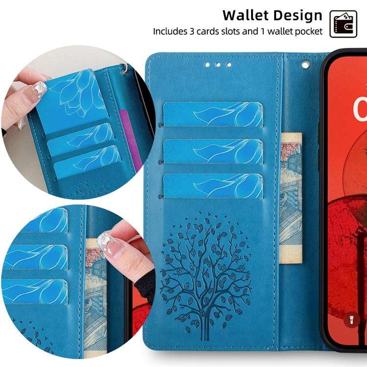 For Redmi A7 Pro 171mm / Poco C85x 5G Tree & Deer Embossed Leather Phone Case(Blue)