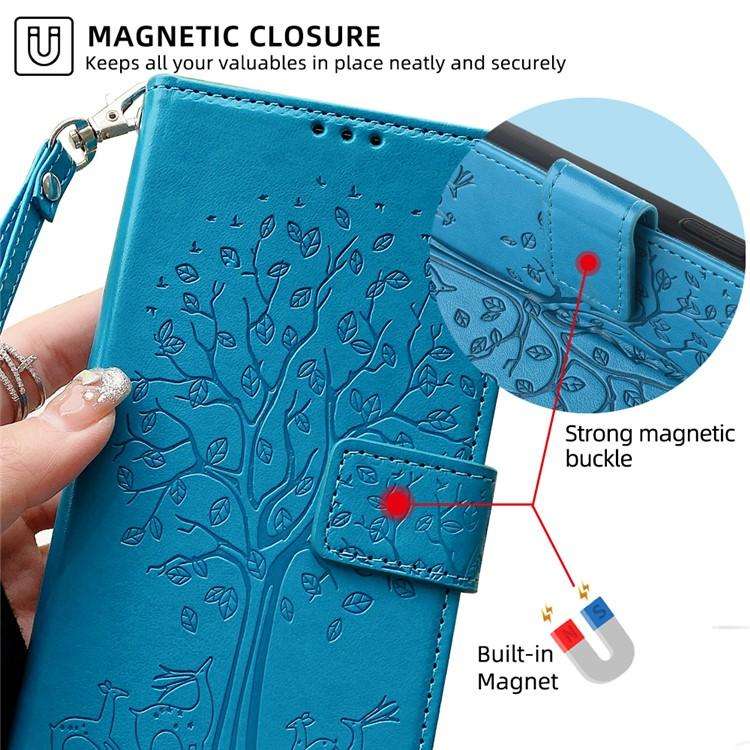 For Redmi A7 Pro 171mm / Poco C85x 5G Tree & Deer Embossed Leather Phone Case(Blue)