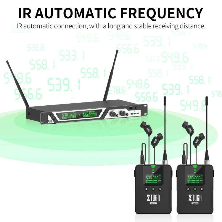 XTUGA SEM200 Wireless Stereo Stage Performance Professional In-ear Monitor System 4 BodyPacks + T...