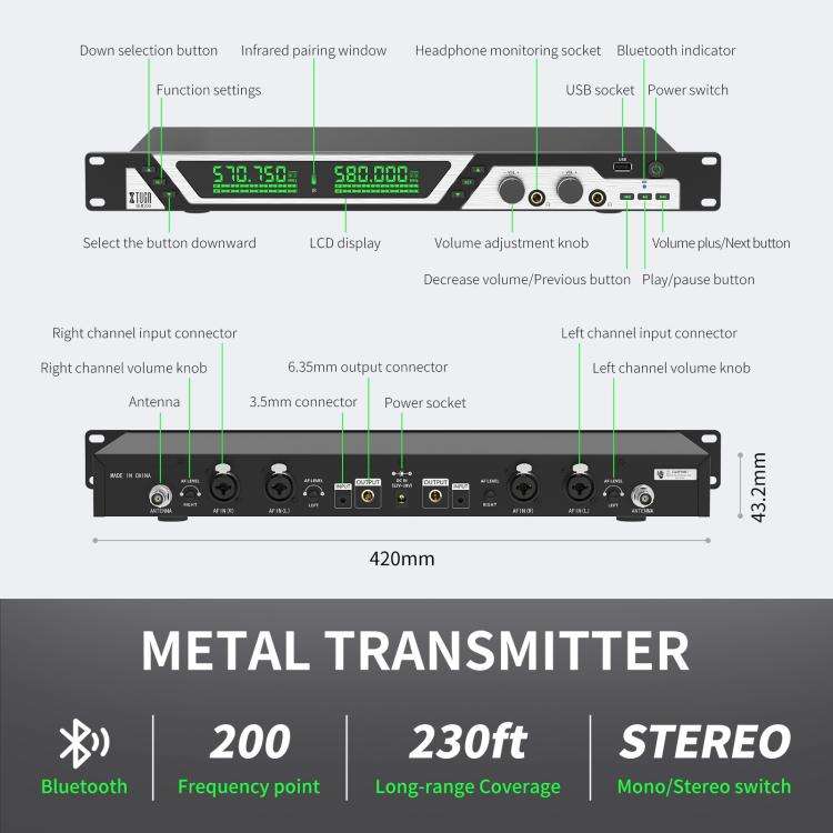 XTUGA SEM200 Wireless Stereo Stage Performance Professional In-ear Monitor System 4 BodyPacks + T...