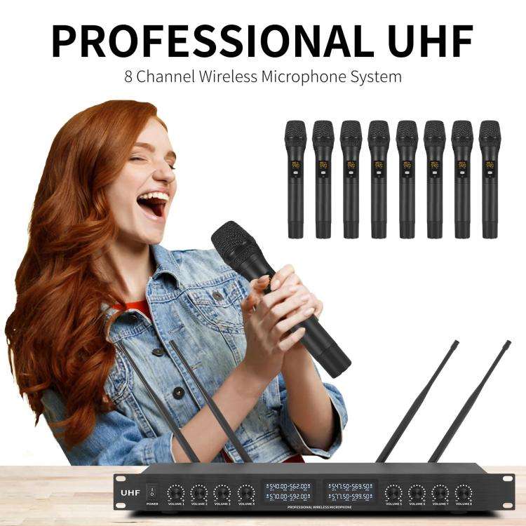 YT8 Wireless 8 Channel UHF Handheld Microphone for Stage Show 8 Handheld Microphones