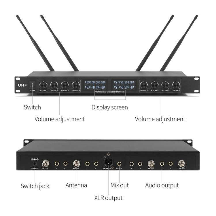 YT8 Wireless 8 Channel UHF Handheld Microphone for Stage Show 8 Handheld Microphones