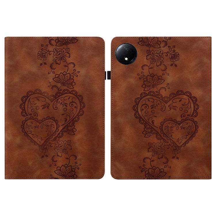 For Redmi Pad SE 4G Love Hearts Embossed Leather Tablet Case(Brown)