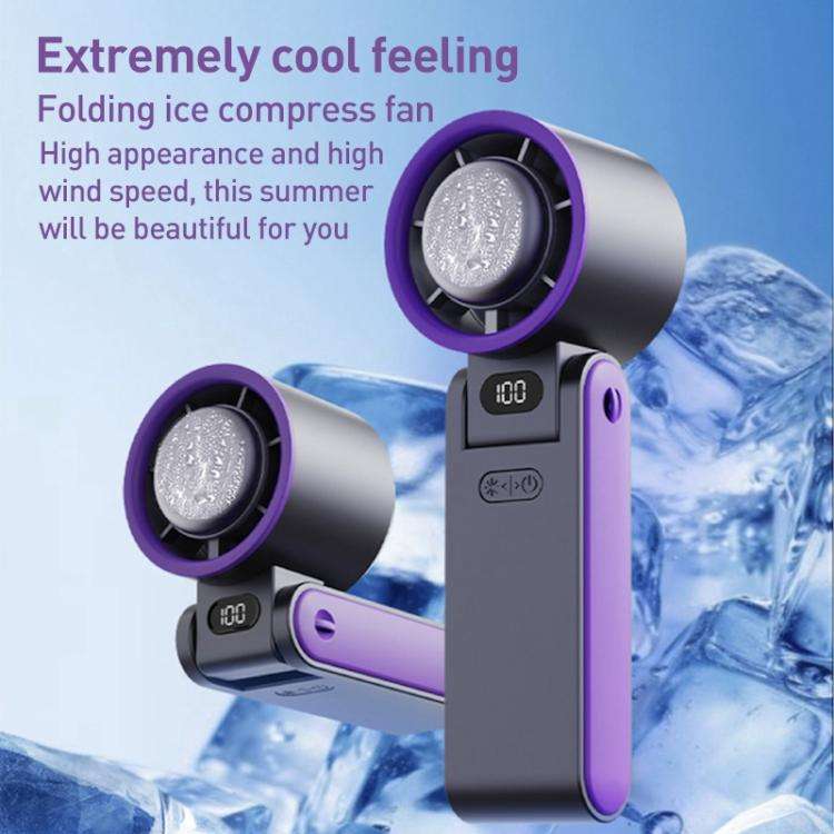Y19 Smart Ice Compress Folding Handheld Fan(Dark Grey Purple)