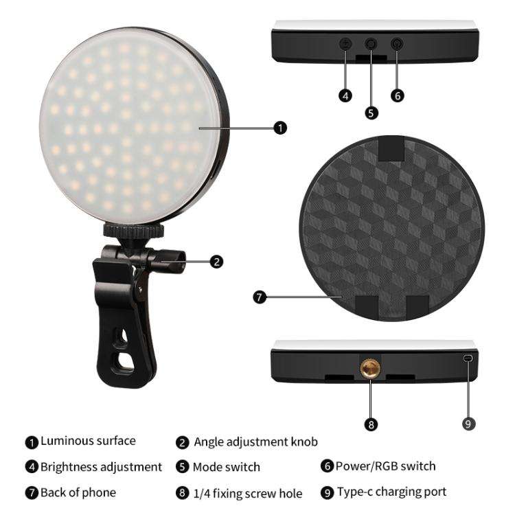 GZ-669 Full Color Round Portable Pocket Fill Light(Cold/Warm/White Light)