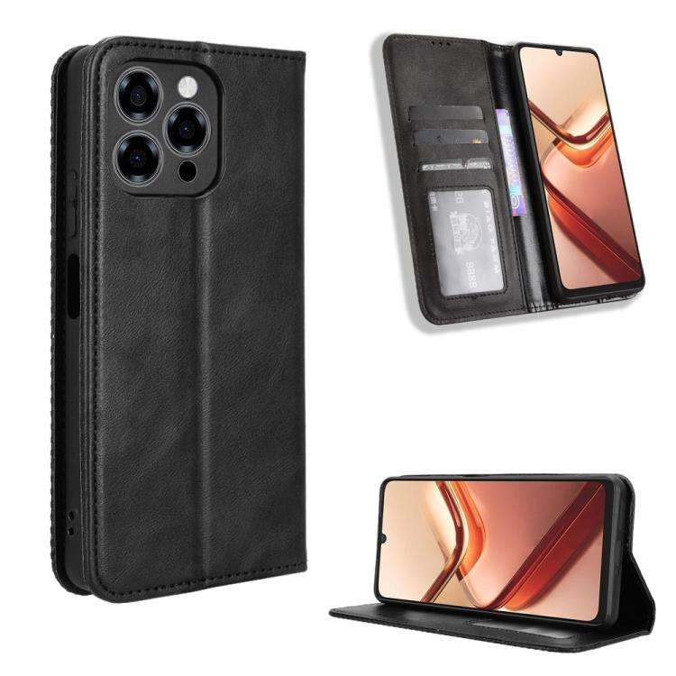 For Doogee Note 58 / Note 58 Pro Magnetic Buckle Retro Texture Leather Phone Case(Black)