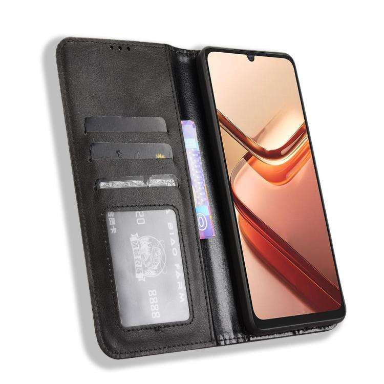 For Doogee Note 58 / Note 58 Pro Magnetic Buckle Retro Texture Leather Phone Case(Black)