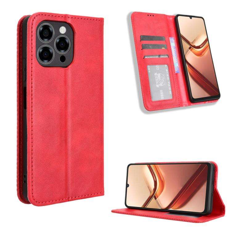 For Doogee Note 58 / Note 58 Pro Magnetic Buckle Retro Texture Leather Phone Case(Red)