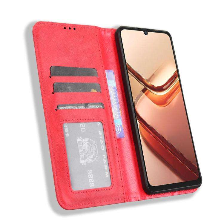 For Doogee Note 58 / Note 58 Pro Magnetic Buckle Retro Texture Leather Phone Case(Red)