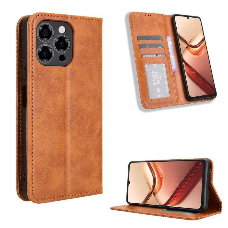 For Doogee Note 58 / Note 58 Pro Magnetic Buckle Retro Texture Leather Phone Case(Brown)