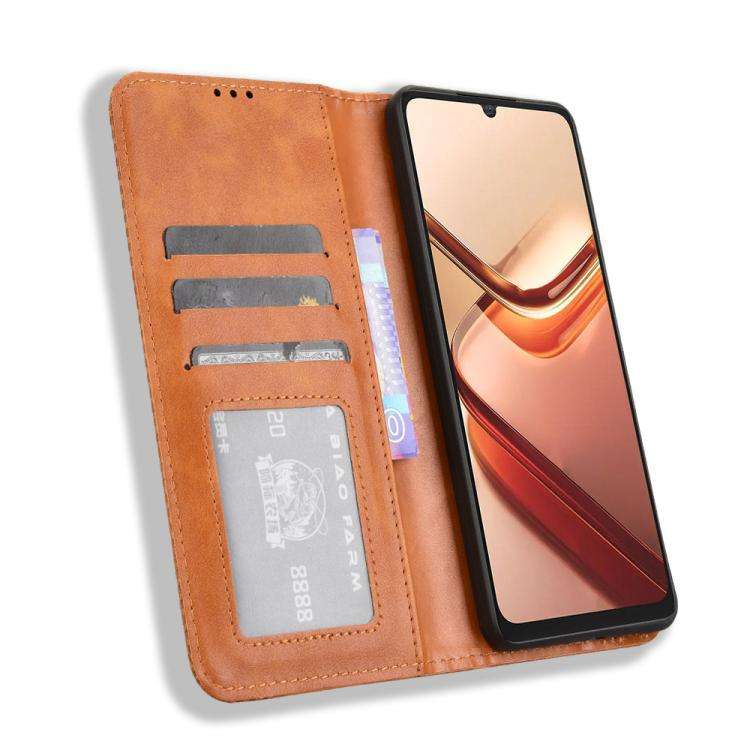 For Doogee Note 58 / Note 58 Pro Magnetic Buckle Retro Texture Leather Phone Case(Brown)