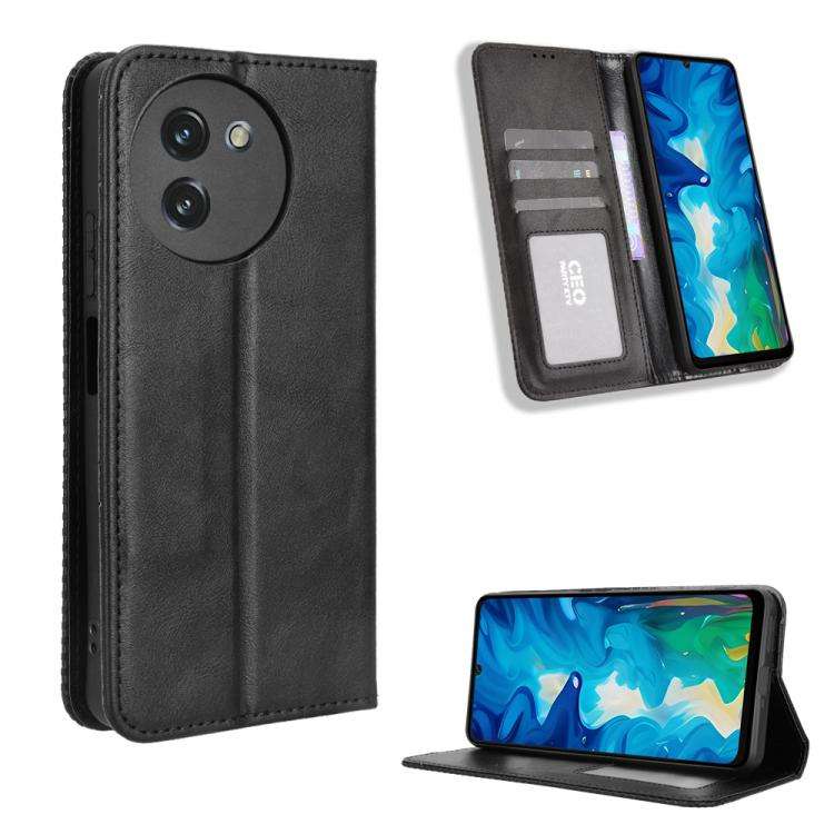 For Doogee Note 59 / Note 59 Pro Magnetic Buckle Retro Texture Leather Phone Case(Black)