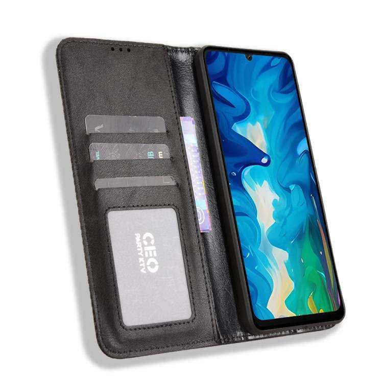 For Doogee Note 59 / Note 59 Pro Magnetic Buckle Retro Texture Leather Phone Case(Black)