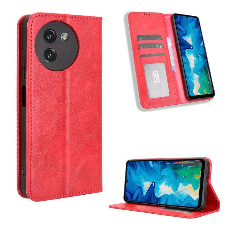 For Doogee Note 59 / Note 59 Pro Magnetic Buckle Retro Texture Leather Phone Case(Red)