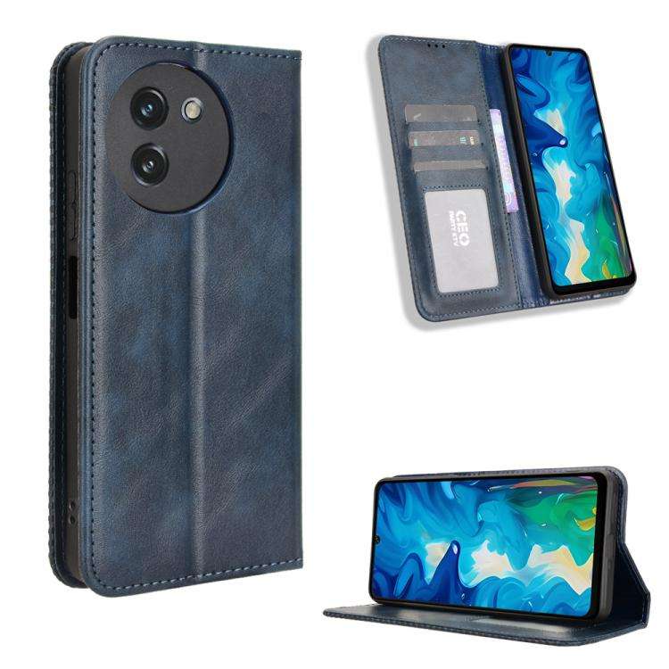 For Doogee Note 59 / Note 59 Pro Magnetic Buckle Retro Texture Leather Phone Case(Blue)