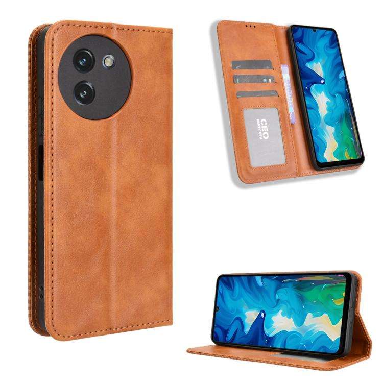 For Doogee Note 59 / Note 59 Pro Magnetic Buckle Retro Texture Leather Phone Case(Brown)