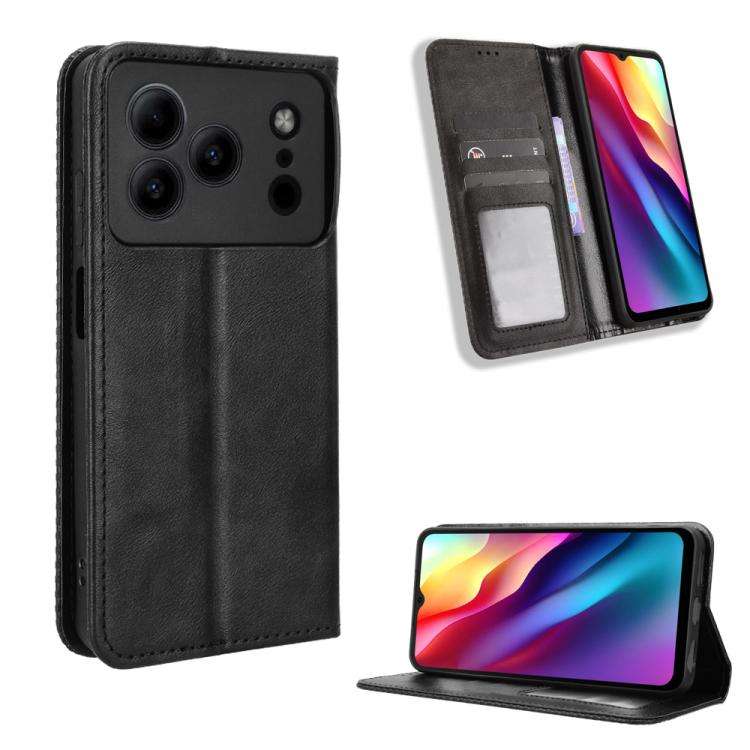 For Doogee Note 56 / Note 56 Pro Magnetic Buckle Retro Texture Leather Phone Case(Black)