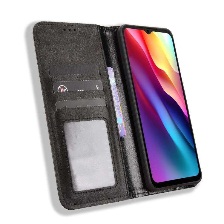 For Doogee Note 56 / Note 56 Pro Magnetic Buckle Retro Texture Leather Phone Case(Black)