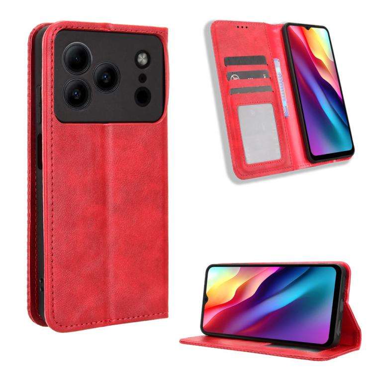 For Doogee Note 56 / Note 56 Pro Magnetic Buckle Retro Texture Leather Phone Case(Red)