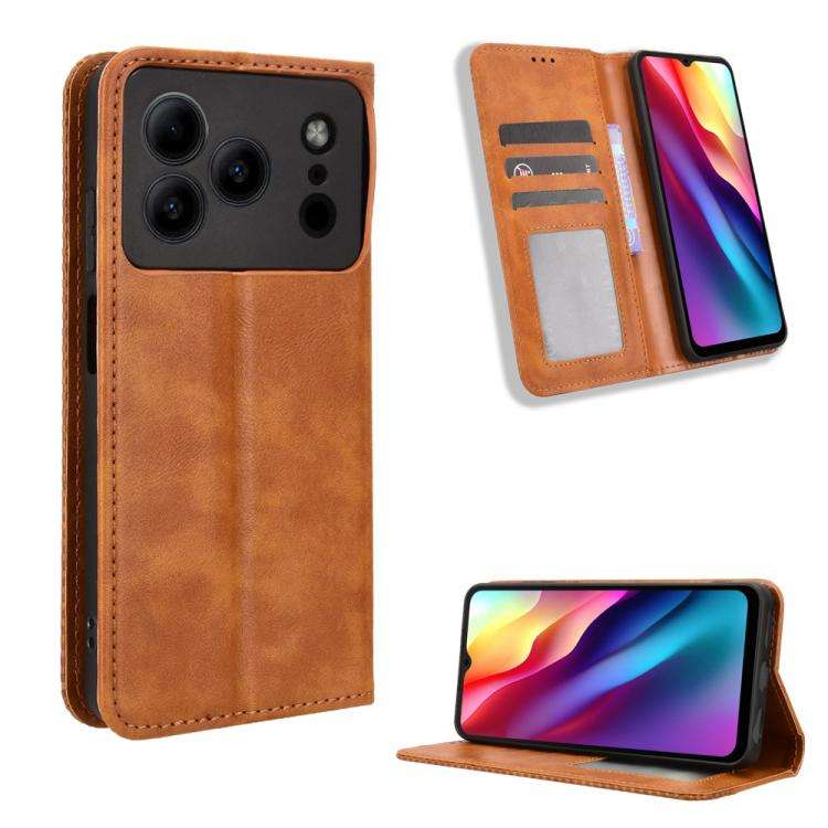 For Doogee Note 56 / Note 56 Pro Magnetic Buckle Retro Texture Leather Phone Case(Brown)