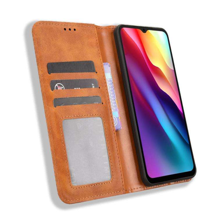 For Doogee Note 56 / Note 56 Pro Magnetic Buckle Retro Texture Leather Phone Case(Brown)