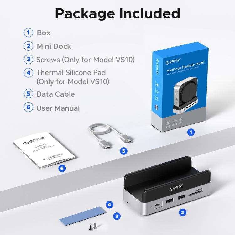 ORICO VS10 Mini Dock Desktop Expansion Multi-function Holder for Mac Mini 2024, without Memory(Si...