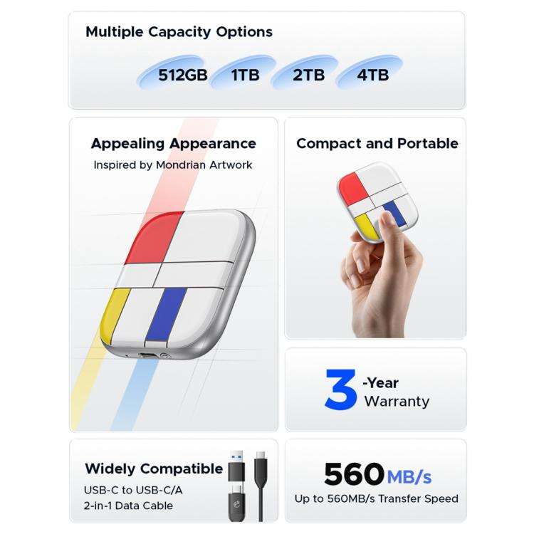 ORICO-H5 2.5 inch Mondrian-Inspired Portable Type-C External SSD, Memory:128GB