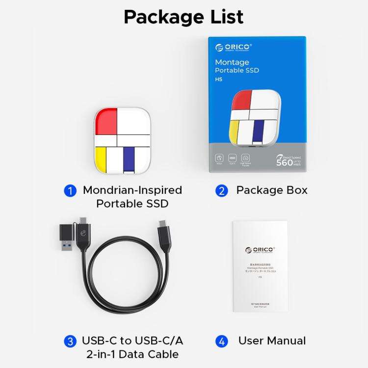 ORICO-H5 2.5 inch Mondrian-Inspired Portable Type-C External SSD, Memory:128GB