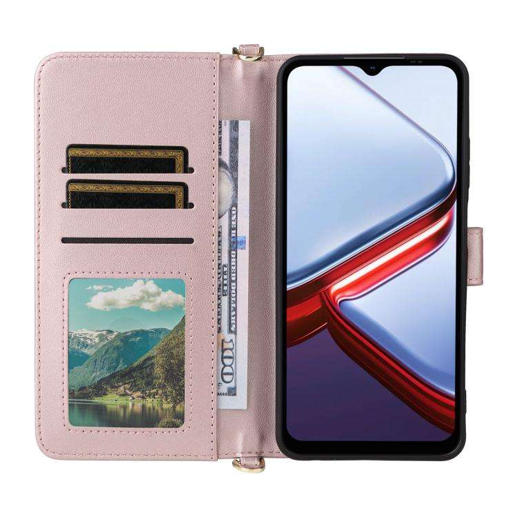 For Doogee Note 56X / Note 56X Pro Multifunctional 6-Card Slots Leather Phone Case with Wrist Str...