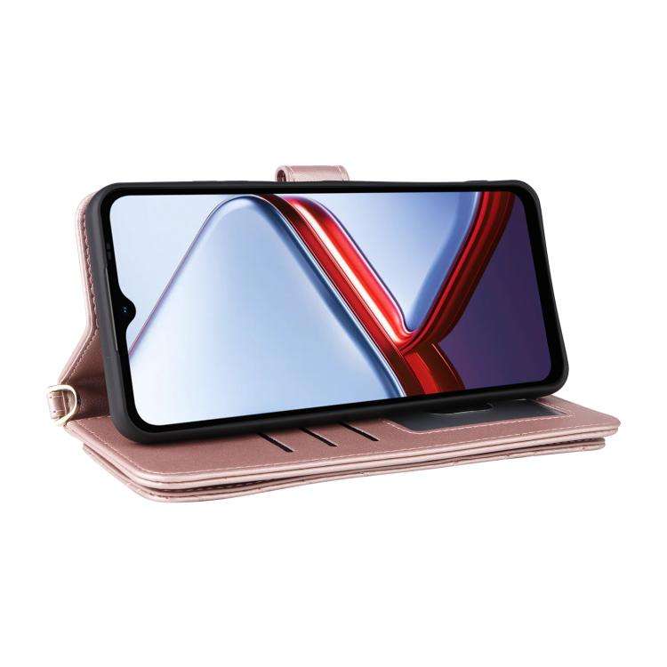 For Doogee Note 56X / Note 56X Pro Multifunctional 6-Card Slots Leather Phone Case with Wrist Str...