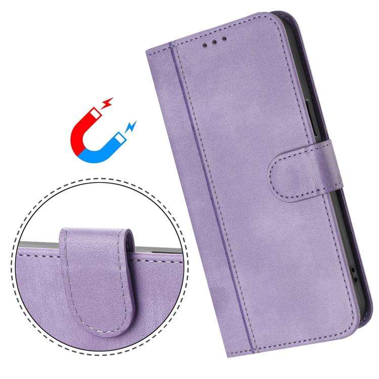 For Motorola Moto E13 2023 4G Line Splicing Buckle Retro Leather Phone Case(Purple)