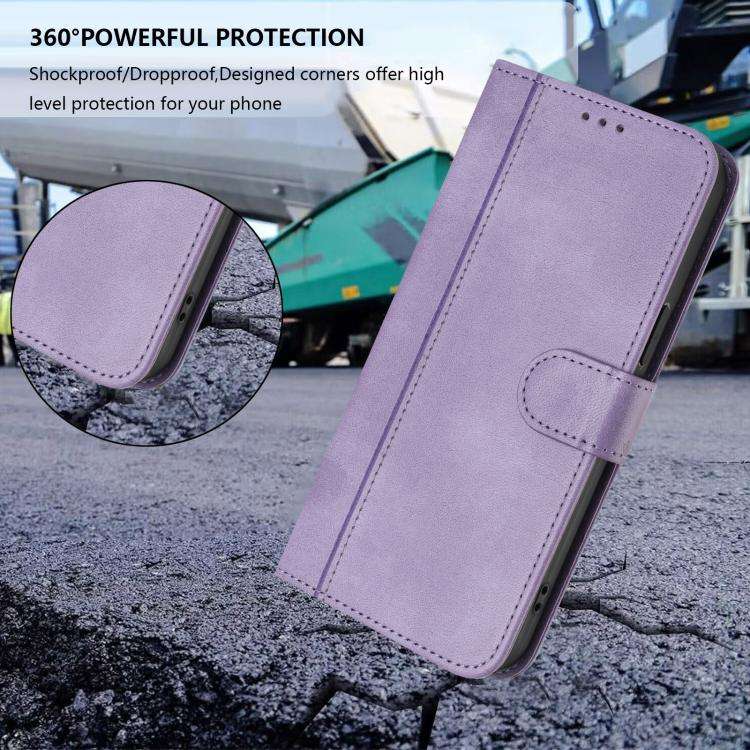 For Motorola Moto E13 2023 4G Line Splicing Buckle Retro Leather Phone Case(Purple)
