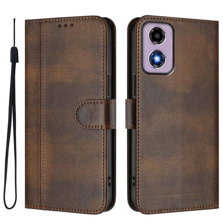 For Motorola Moto E14 4G / G24 4G Line Splicing Buckle Retro Leather Phone Case(Brown)